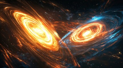 Canvas Print - an ultra-detailed depiction of two glowing swirling vortexes in deep space, with bright orange and y