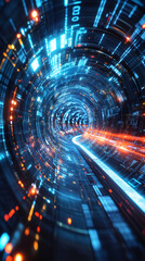 Aufkleber - Glowing lines of data flow through futuristic tunnel transmitting digital information with light trails