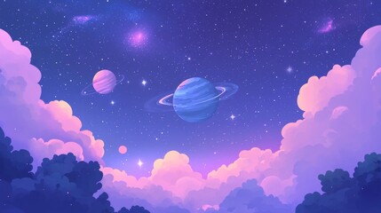 Canvas Print - space illustration, galaxies and colorful starry sky