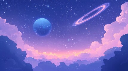 Canvas Print - space illustration, galaxies and colorful starry sky