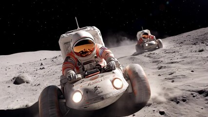 Wall Mural - astronauts driving lunar rovers on the moon's surface