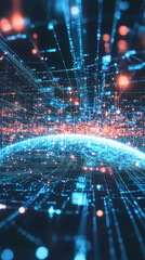Leinwandbilder - Global network nodes connecting digital data across planet, illustrating worldwide communication and seamless information sharing