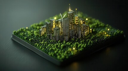 Wall Mural - Renewable energy investments, glowing city powered by green energy, 3D illustration