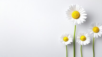 Wall Mural - four white daisies with yellow centers on background