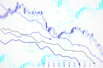 Wall Mural - Financial chart with declining stock market trends on a soft white background. 3D Rendering