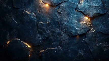 Poster - Glowing cracks in dark stone cave wall background/texture