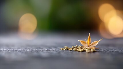 Wall Mural - close-up of dried flowers with soft-focus background and bokeh lights