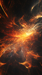 Fototapete - Bright orange and yellow fractal explosion expanding in the dark space, creating a dramatic and energetic scene