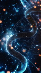 Fototapete - Rotating DNA double helix with network of connections, futuristic medical, science and technology background