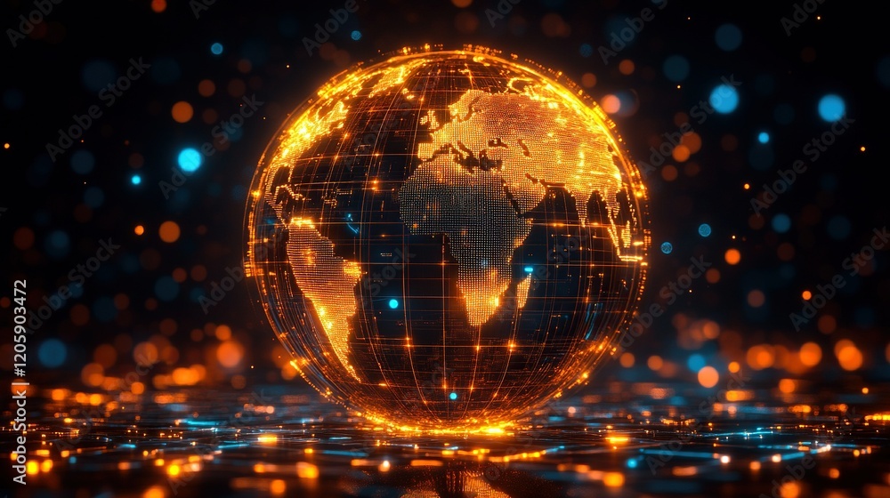Glowing digital Earth globe on circuit board, bokeh background, data ...