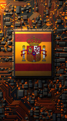 Aufkleber - Spanish flag on a computer processor representing technological progress, innovation and the digital economy in Spain