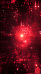 Leinwandbilder - Futuristic motherboard with glowing core transmitting data through electronic circuits, representing an advanced technology concept