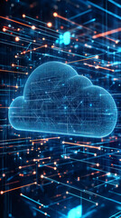 Fototapete - Cloud computing network transferring digital information through data lines, representing data storage, networking, and online access