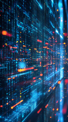 Poster - Futuristic server racks processing big data with glowing lines of information and colorful bokeh