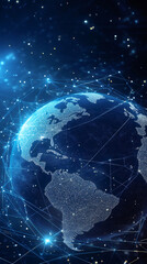 Aufkleber - Digital world map showing data exchange and network connections, globalization and internet of things concept