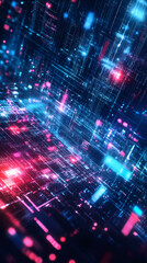 Aufkleber - Futuristic data flow transferring information through cyberspace with glowing blue and pink lights