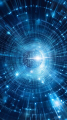 Fototapete - Digital tunnel glowing with streaming data waves, visualizing technological connectivity and cyber networks in abstract motion