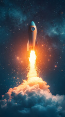 Aufkleber - Spaceship taking off through clouds at night with milky way in background, concept of space travel and exploration