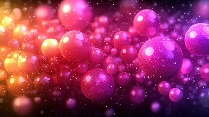 Canvas Print - Glowing spheres float in colorful nebula space with sparkling particles