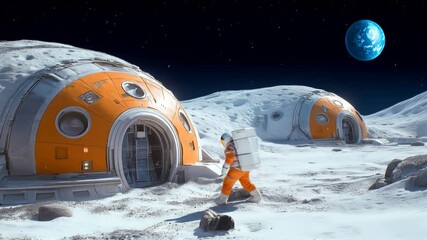 Wall Mural - astronaut exploring a lunar habitat on the moon