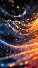 Poster - Creating an abstract background filled with glowing particles, forming wavy lines and a mesmerizing bokeh effect, evokes a sense of energy and elegance