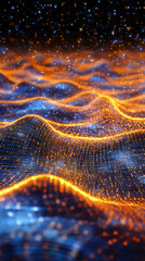Aufkleber - Abstract digital landscape with mountains and glowing particles forming a futuristic sci-fi background