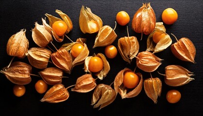 Wall Mural - Physalis on a black background 