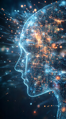 Leinwandbilder - Artificial intelligence forming a woman's head made of glowing particles and radiating data streams