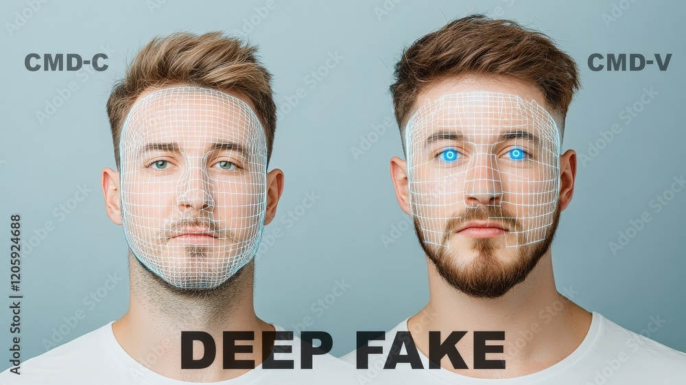 Two similar men with grid overlays labeled CMD-C and CMD-V, emphasizing ...