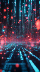Leinwandbilder - Digital particles cascading through binary matrix, generating dynamic cyber visualization