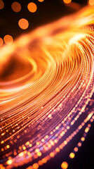 Aufkleber - Golden swirling lines of light creating an abstract vortex with bokeh effect, suitable for technology and communication concepts