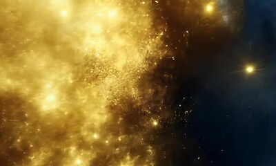 cosmic abstract background with golden and blue hues, depicting a swirling galaxy filled with sparkl