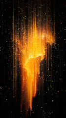 Poster - Shimmering golden light trails cascading against dark backdrop, sparkling particles generating luminous, dynamic visual effect