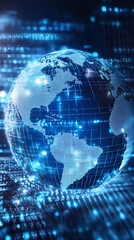 Aufkleber - Digital planet spinning amid binary streams, symbolizing worldwide interconnected technological communication network