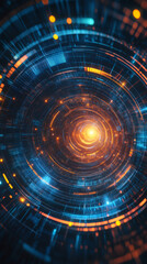 Leinwandbilder - Circular technological tunnel rotating with orange and blue lights, futuristic technology concept