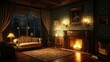© fauziah - Cozy Victorian living room fireplace night interior design