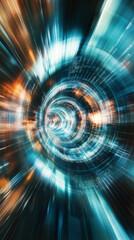 Leinwandbilder - Abstract futuristic background showing data stream flowing through cyberspace tunnel at high speed, with light trails and digital code