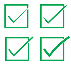 Wall Mural - Vector check mark icons. A check mark icon indicates that the task has been completed or that the task has been approved for completion. Green checkbox 