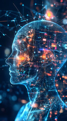 Leinwandbilder - Digital human face made of electronic circuits and connections representing artificial intelligence and machine learning