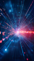 Leinwandbilder - Binary code streams through cyberspace tunnel, creating a vibrant display of technological advancement