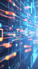 Leinwandbilder - Sleek data center displaying digital screens, glowing code streaming across monitors with dynamic motion blur effect