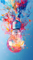 Aufkleber - Vibrant paint bursting from hanging light bulb, representing creative energy and innovative thinking