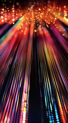 Leinwandbilder - Vibrant particle streams cascading from luminous center, generating dynamic digital flow with iridescent color gradient