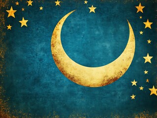 Wall Mural - golden crescent moon and stars night sky art