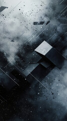 Poster - Geometric shapes emerging from swirling cosmic dust, revealing enigmatic celestial landscape with deep shadows and ethereal luminosity