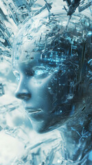 Aufkleber - Artificial intelligence is emerging from a futuristic circuit board, symbolizing the integration of mind and machine
