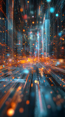 Leinwandbilder - Abstract digital binary code matrix background with glowing particles forming data center, server, internet, speed