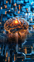 Leinwandbilder - Luminous AI neural network glowing above high-tech electronic circuit board