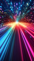 Leinwandbilder - Radiant light beams spreading dynamically, casting vivid chromatic patterns across deep shadowy background