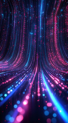 Aufkleber - Pink, blue particles streaming through digital realm, generating luminous bokeh backdrop with technological aesthetic